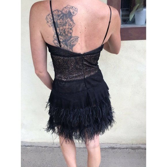 BCBG Maxazria Black Lace W/Feather Details Dress - Picture 6 of 11